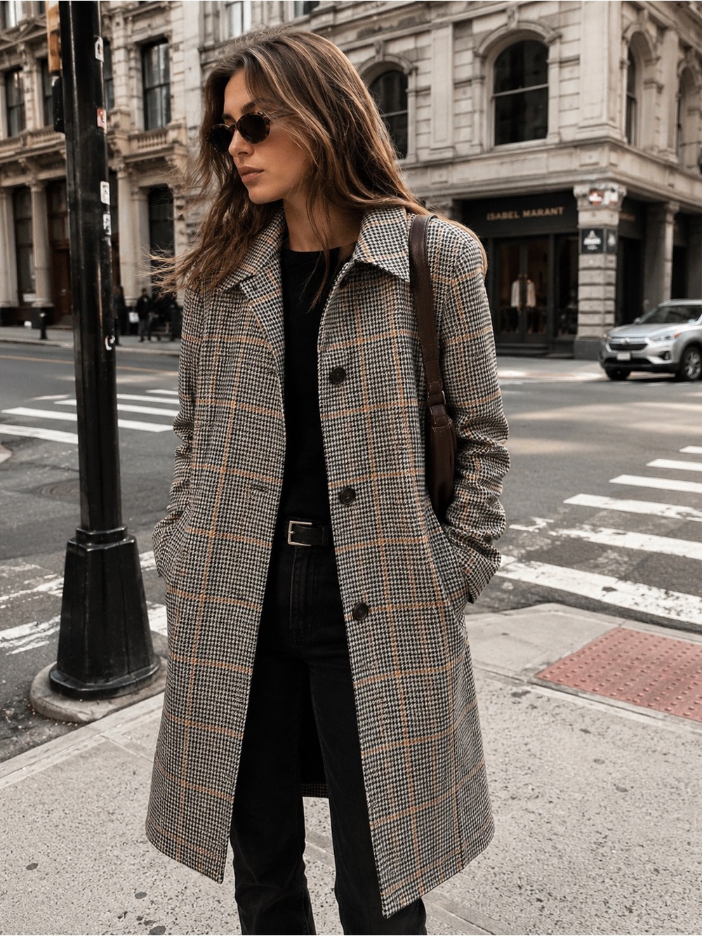 Express Plaid Trench Coat in Gray, Tan and Black